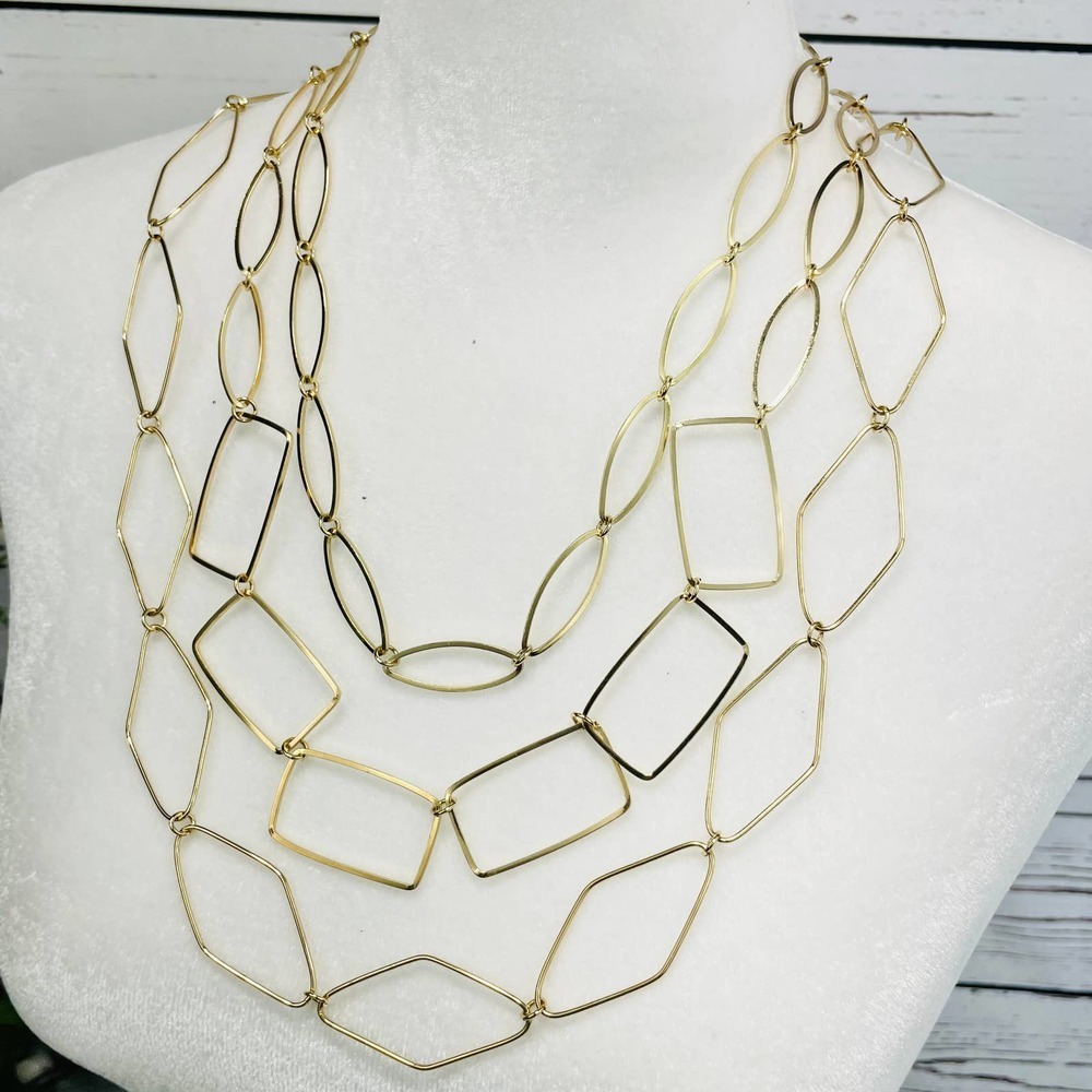 NWT French Connection Three Row Gold Long Chain Necklace - Picture 3 of 7